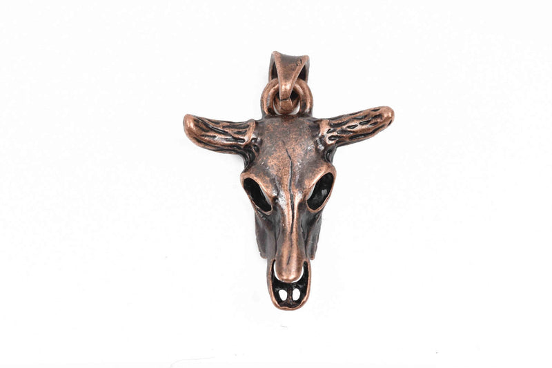 2 Copper Metal Longhorn COW SKULL Charms or Pendants, Steer Skull Pendant, 42x30mm, chs2884