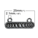 10 Carved CRESCENT MOON Phase Bar Charms, Silver Tone Connector Charm Pendants, silver links with 2 holes, 1" long chs2776