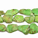 Aqua Terra Jasper Slab Gemstone Beads, GREEN, about 1-1/8" to 1-3/4" full strand, about 10-14 beads depending on size, gja0144