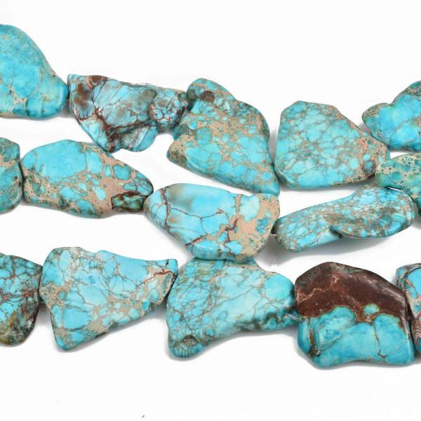 Aqua Terra Jasper Slab Gemstone Beads, LIGHT TURQUOISE BLUE, about 1-1/8" to 1-3/4" full strand about 10-14 beads depending on size gja0147