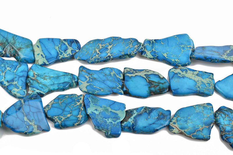 Aqua Terra Jasper Slab Gemstone Beads, DARK TURQUOISE BLUE, about 1-1/8" to 1-3/4" full strand about 10-14 beads depending on size, gja0148