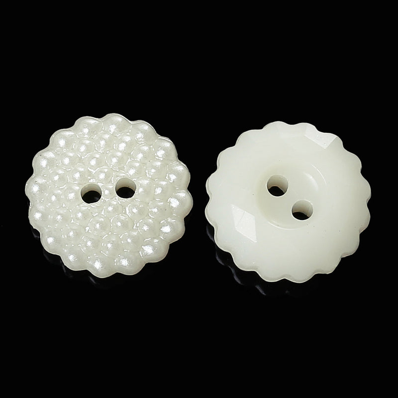50 ROUND SCALLOPED CREAM Pearly Off-White Textured Buttons for Jewelry Making, Scrapbooking, Sewing, 2-hole 12mm (1/2") but0262