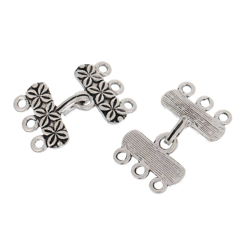 10 Sets Multi-Strand Hook and Eye Clasps, antiqued silver, 1 to 3 connector link clasp, 3 strand clasp, carved flower design, fcl0219