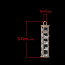 2 Rose Gold Plated STACKED RHINESTONE Cylinder Charm Pendants, minimalist long charm, column charm, unique design, 37x10mm, chs2944