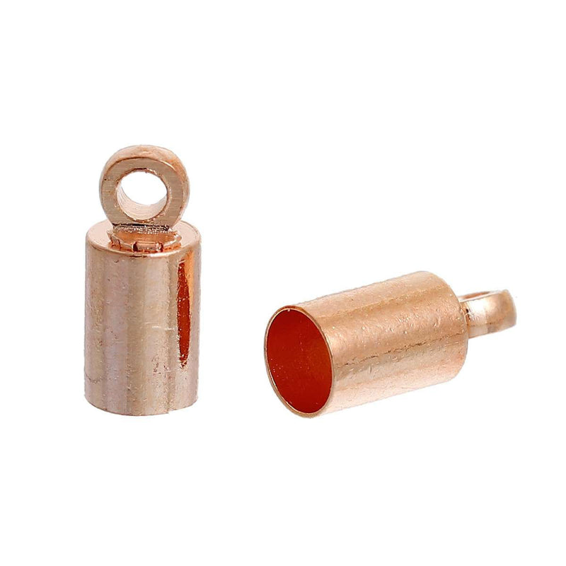 20 Rose Gold Plated Copper End Caps for Kumihimo Jewelry, Leather Cord End Connectors, Bails, Bead Caps, Fits 3.5mm cord, fin0672