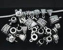 25 Silver Euro Bails, Mixed Silver Tone Decorative Fancy Bail Beads, Fits European Style Bracelets and Necklace Chains fba0064
