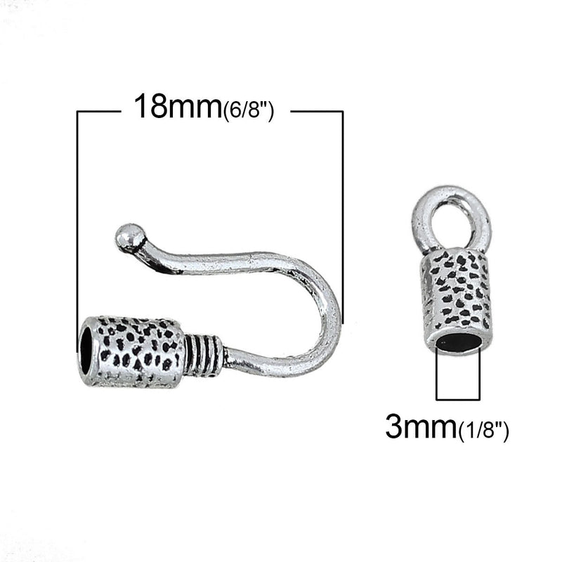 10 Sets Silver End Cap Hook and Eye Clasps for up to 3mm Leather Cord, Kumihimo End Connectors, fcl0220