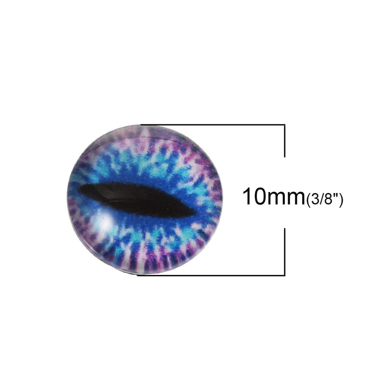 10 Glass EYE Cabochons, flat backs with round glass dome, Halloween eyeball, snake cat eyes, alligator, taxidermy, 10mm, cab0529