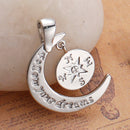 1 Crescent Moon and Compass "follow your dreams" Engraved Stamped Affirmation Pendant Silver Plated Dangle Charm with bail, chs2797