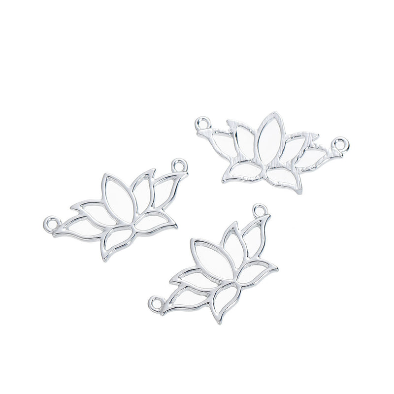 5 Silver Filigree LOTUS FLOWER Charm Pendant Connectors, Minimalist Nature Charms, 2 hole connector, 26x14mm, chs2789