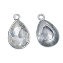 10 CLEAR DIAMOND White Rhinestone Teardrop Drop Charms, Crystal Glass in Silver Tone Bezel, April Birthstone, 19x12mm, chs2794