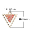 3 Gold Plated ARROWHEAD TRIANGLE Hollow Geometric Pendant Charms, red pink imitation opal resin, gold plating, 22x20mm, chg0560