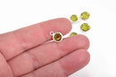 6 PERIDOT GREEN Rhinestone Faceted Circle Charms, 8mm Silver Drop Charms, Crystal Glass, Silver Plated Bezel, August Birthstone, chs2919