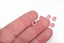 6 TOURMALINE PINK Rhinestone Faceted Circle Charms, 8mm Silver Drop Charms, Crystal Glass, Silver Plated Bezel, October Birthstone,  chs2914