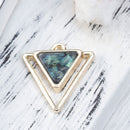 3 Gold Plated ARROWHEAD TRIANGLE Charms, dark chatoyance imitation opal resin, 22x20mm, chg0559