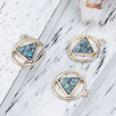 3 Gold Plated ARROWHEAD CIRCLE Hollow Geometric Pendant Charms, dark chatoyance imitation opal resin, gold plating, 17mm dia, chg0556