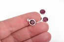6 AMETHYST PURPLE Rhinestone Faceted Circle Charms, 8mm Silver Drop Charms, Crystal Glass, Silver Plated Bezel, February Birthstone,  chs2926
