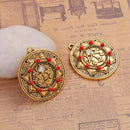 3 Gold Tone SUN FACE Charms Pendant with clear rhinestone and siam red accents, carved engraved design, 30mm, chg0555