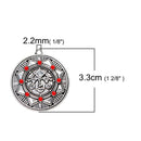 3 Silver SUN FACE Charms Pendant with clear rhinestone and siam red accents, carved engraved design, 30mm, chs2796