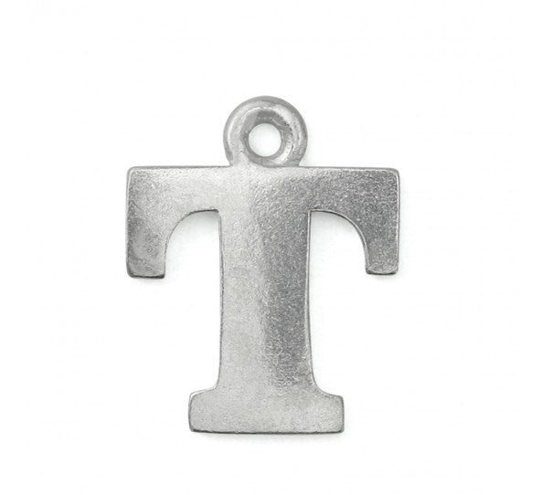 2 Letter T Pewter Stamping Blank Charms, Uppercase Alphabet Letter Charm, 3/4" tall msb0391