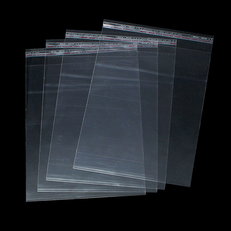 100 Resealable Self-Sealing Bags, usable space 21x17cm, (9-1/2" x 6-3/4") bulk package cello bags - bag0025