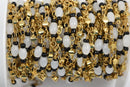 1 yard (3 feet) BLACK and WHITE Glass Rosary Bead Chain, gold double wrapped wire, 6mm oval glass beads, fch0558a