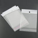 100 Resealable Self-Sealing Bags with Hang Tags, usable space 9x7cm, (3-1/2 x 2-3/4") bulk cello bags, cellophane jewelry bags, bag0032