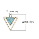 3 Gold Plated ARROWHEAD TRIANGLE Hollow Geometric Pendant Charms, light sky blue imitation opal resin, gold plating, 22x20mm, chg0569