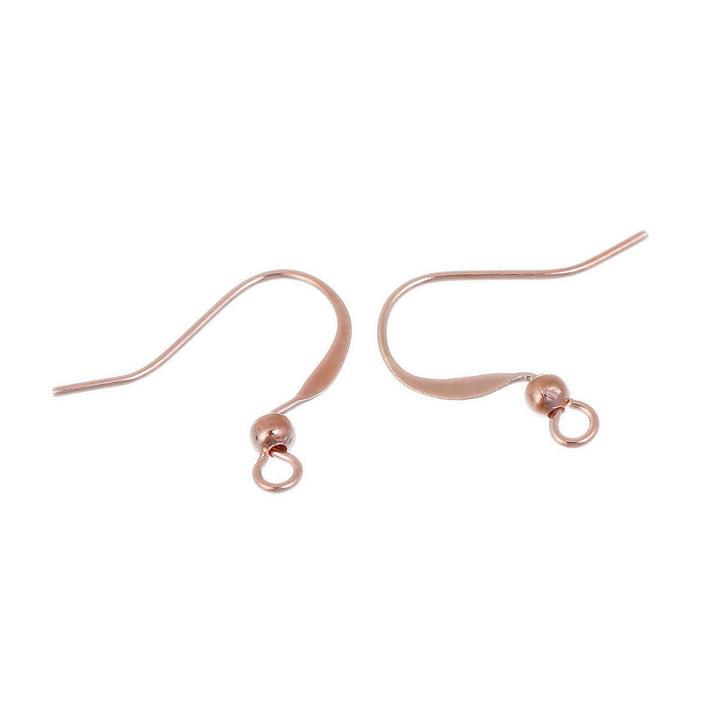 50 Bright ROSE GOLD French Hook Earrings Ear Wires, flattened modern style, ball and eye, (25 pairs) fin0657b