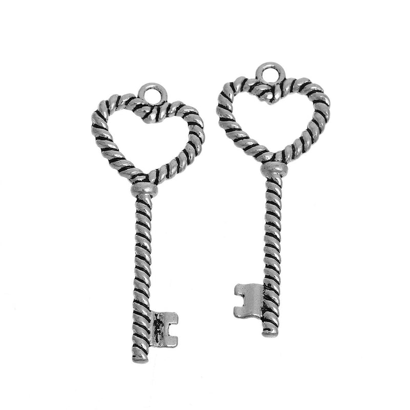 10 Silver Tone TWISTED HEART Key Charm Pendant, 5.2x2cm, key to my heart, love charm, chs2800