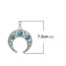1 Silver CRESCENT MOON Pendant Charm with star design and faux turquoise, Silver Bail, Upside Down Half Moon, 2-1/4" wide chs2810