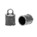 10 Silver End Caps for Kumihimo Jewelry, Striped Twisted Design, Leather Cord End Connectors, Bails, Bead Caps, Fits 8mm cord, fin0659