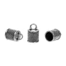 10 Silver End Caps for Kumihimo Jewelry, Striped Twisted Design, Leather Cord End Connectors, Bails, Bead Caps, Fits 8mm cord, fin0659
