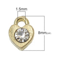 20 Gold Plated Small Heart Charms with clear white rhinestone, tiny pendants, earring charms, 8x6mm, chg0574