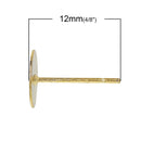 20 Gold Plated Post Earring Blanks, includes Rubber Stopper backers, gold metal (10 pairs), fits 6mm cabochon, 21ga, fin0661a
