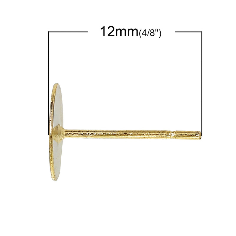 300 Gold Plated Post Earring Blanks, includes Rubber Stopper backers, gold metal (150 pairs), fits 6mm cabochon, 21ga, fin0661b