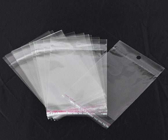 200 Resealable Self-Sealing Bags with Hang Tags, usable space 11x10cm, (4-1/3 x 3-7/8") bulk cello bags - bag0034