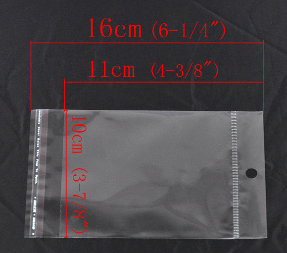 200 Resealable Self-Sealing Bags with Hang Tags, usable space 11x10cm, (4-1/3 x 3-7/8") bulk cello bags - bag0034