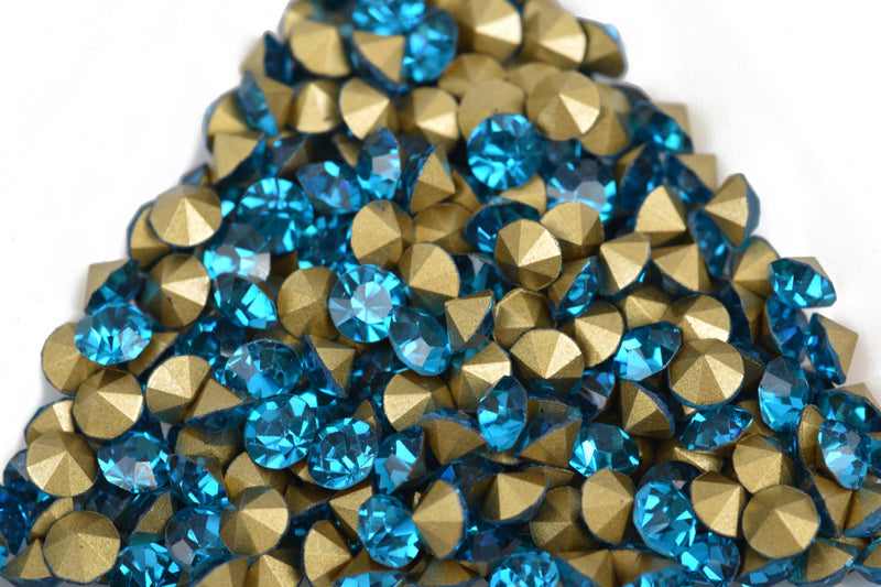 50 ss17 pp32 Chaton Crystals, BLUE ZIRCON, Point Back Rhinestones, 4mm-4.1mm,  Grade A quality, cry0163