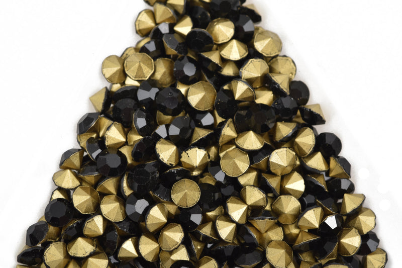 50 ss17 pp32 Chaton Crystals, JET BLACK, Point Back Rhinestones, 4mm-4.1mm,  Grade A quality, cry0167