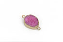 1 HOT PINK DRUZY Gemstone Connector Link, Gold Plated Bezel, fuchsia stone, about 1.5" long  gdz0086