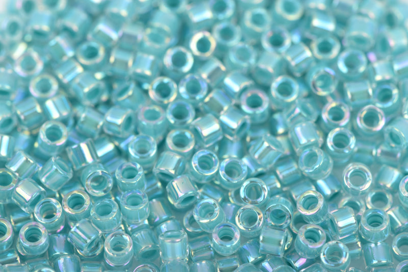 Size 10/0 Miyuki Delica Seed Beads, Lined Aqua Blue AB, 7.2 Grams, DBM0079, bsd0018