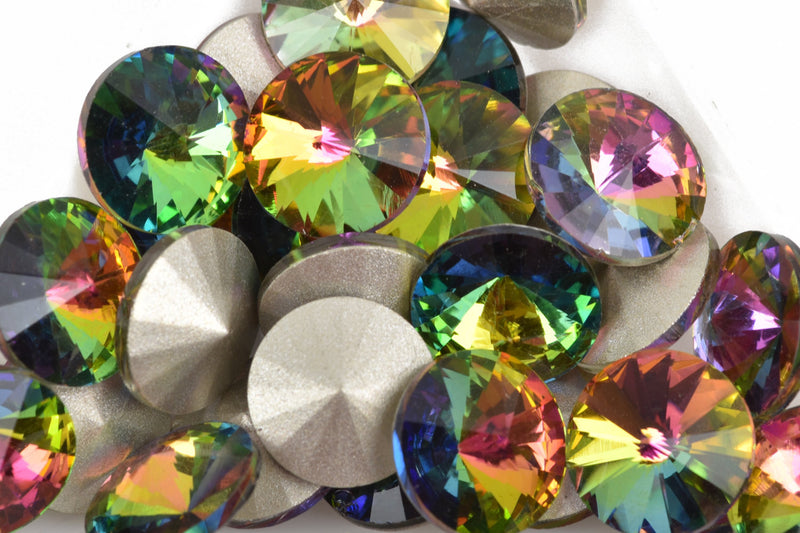 6 ss50 Chaton Rivoli Crystals, RAINBOW VITRAIL, Point Back Rhinestones, 12mm, Grade A quality, cry0178