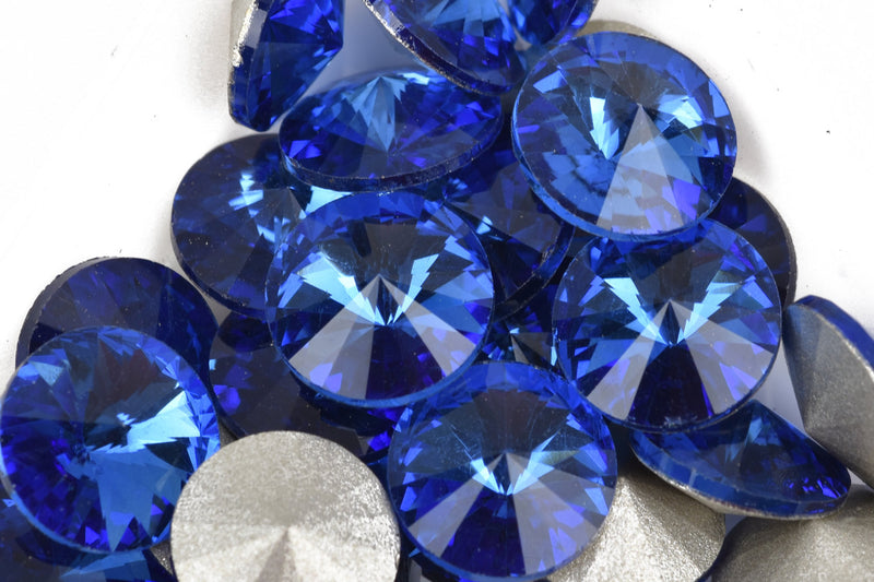 6 ss50 Chaton Rivoli Crystals, SAPPHIRE BLUE, Point Back Rhinestones, 12mm, Grade A quality, cry0187