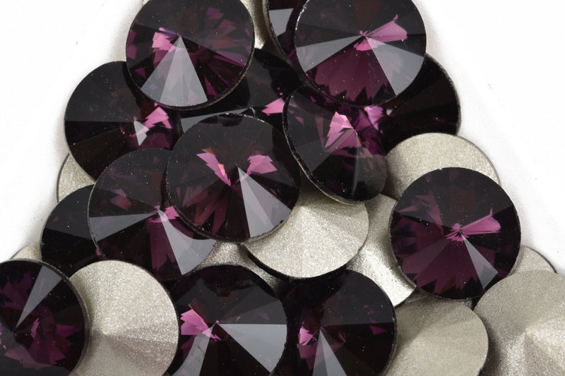 6 ss50 Chaton Rivoli Crystals, AMETHYST, Point Back Rhinestones, 12mm, Grade A quality, cry0190