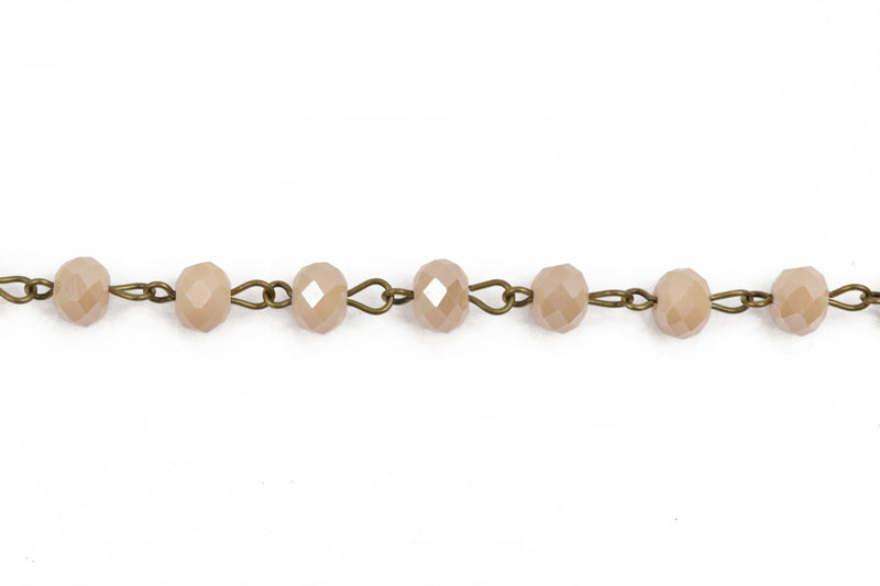 1 yard IVORY CREAM Crystal Rondelle Rosary Chain, bronze wire, 8mm faceted rondelle glass beads, fch0562a
