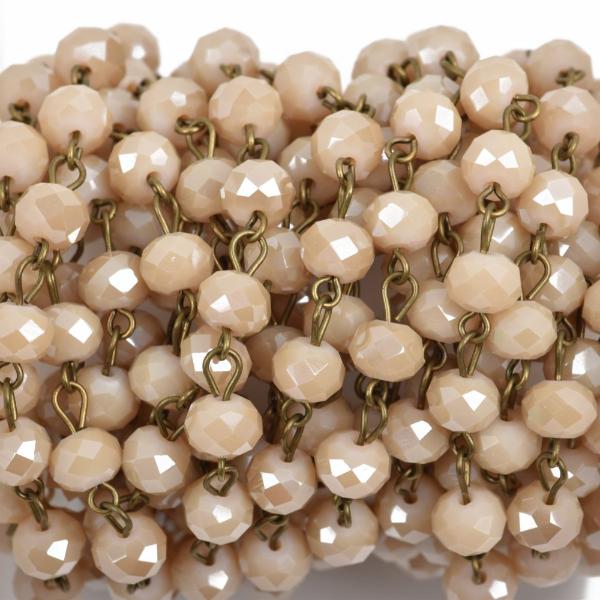 13 feet IVORY CREAM Crystal Rondelle Rosary Chain, bronze wire, 8mm faceted rondelle glass beads, fch0562b