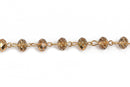 13 feet (4.33 yards) LIGHT TOPAZ GOLD Half Plated Crystal Rondelle Rosary Chain, bright gold wire, 8mm faceted rondelle glass beads fch0568b