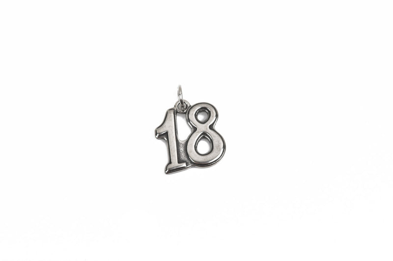 2 Stainless Steel Number EIGHTEEN Charm Pendants, 18 drinking age, adult charm, class of 2018 charm, 19.5x17.5mm, chs2814