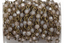 13 feet Frosted GREY Crystal Rosary Chain, bronze, 4mm round faceted crystal beads, fch0573b